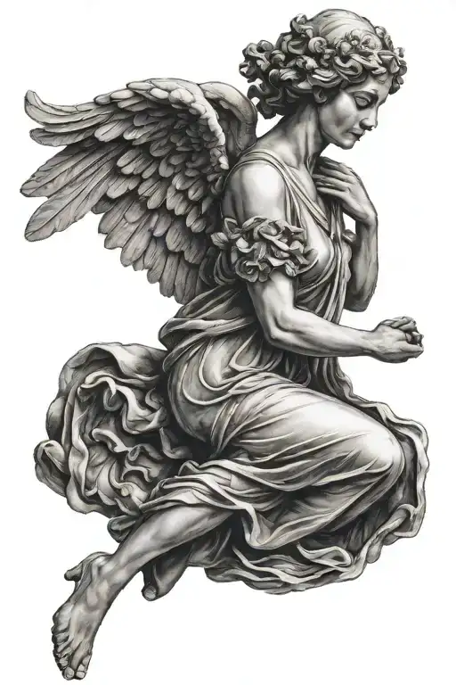 Woman Angel Roman Statue Style Tattoo Black Only