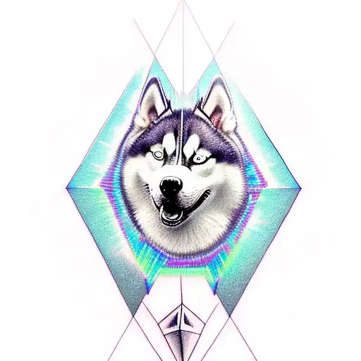 A Husky Howling At A Glowing Illuminati Pyramid