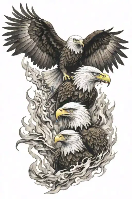 Eagle And Fourth Man In Fire Flames