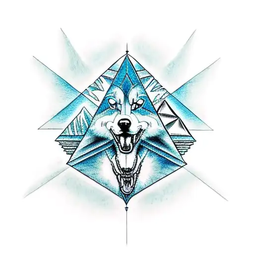 A Husky Howling At A Glowing Illuminati Pyramid