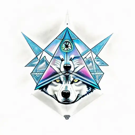 A Husky Howling At A Glowing Illuminati Pyramid