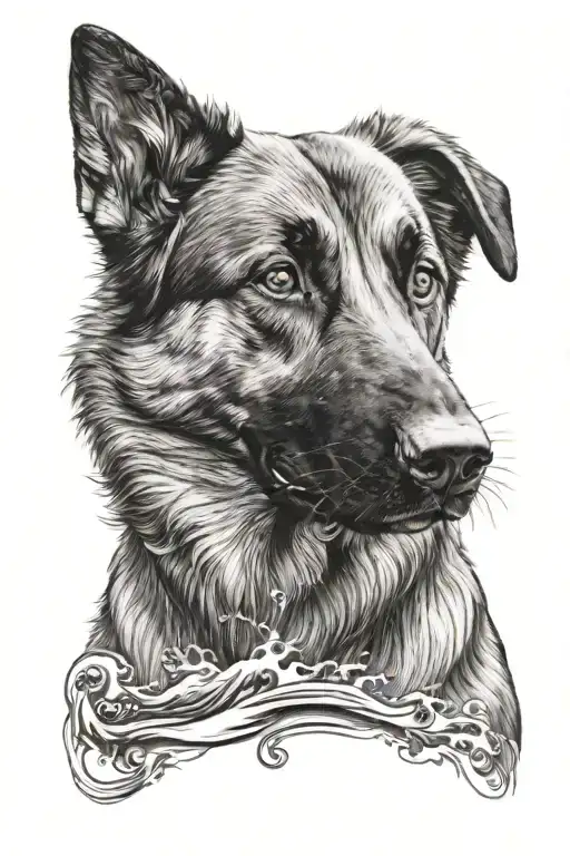 German Sheperd With Waves Crashing