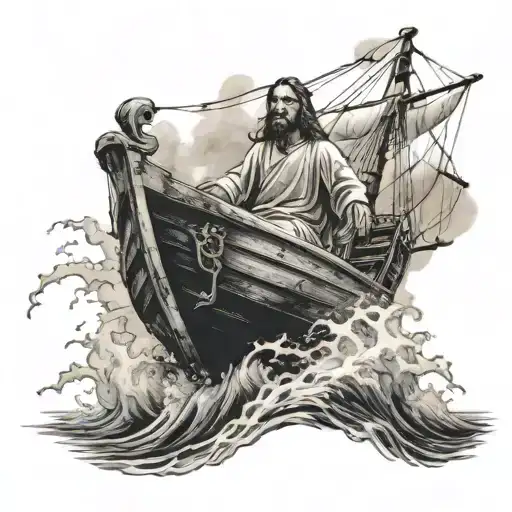 Jesus Stormy Boat Sailing Across