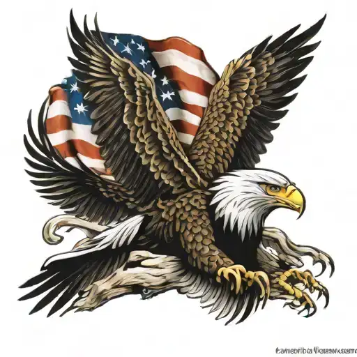 Bald Eagle And Golden Dragon American Flag