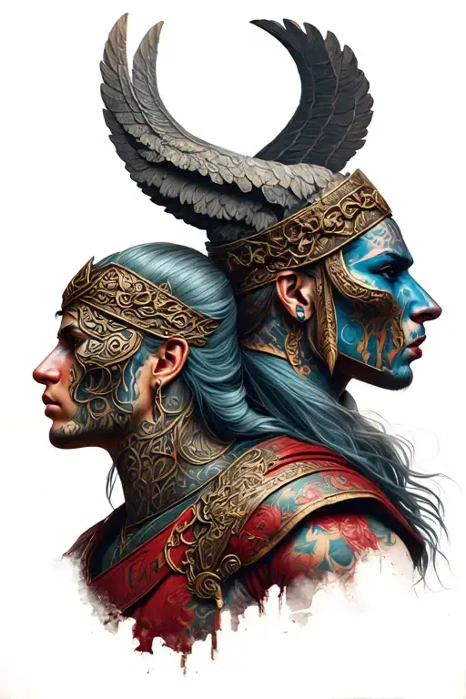 Guerrier Et Valkyrie Head In Front