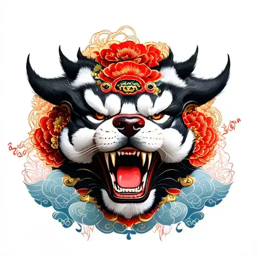 Japanese Realism Style Tattoo Hannya Crane Fu Dog