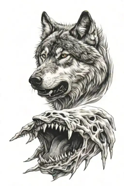 1 Realistic Wolf Head Tearing The Skin Off My Arm