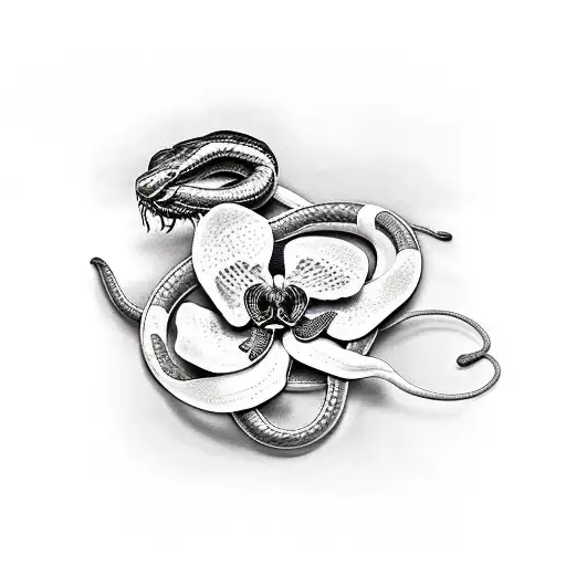 Orchid Surrounded By A Viper Snake