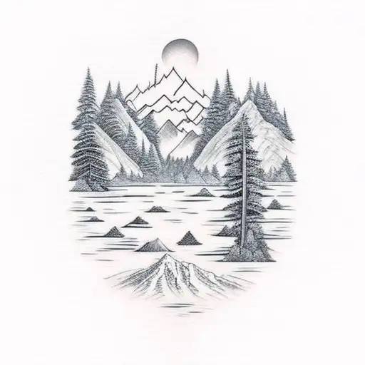 Forest With Mountains And A Lake