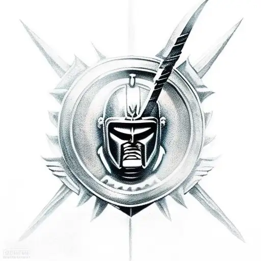 Guardian Angel With Spartan Helmet Holding Shield And Sword And Wrapped In Lightening