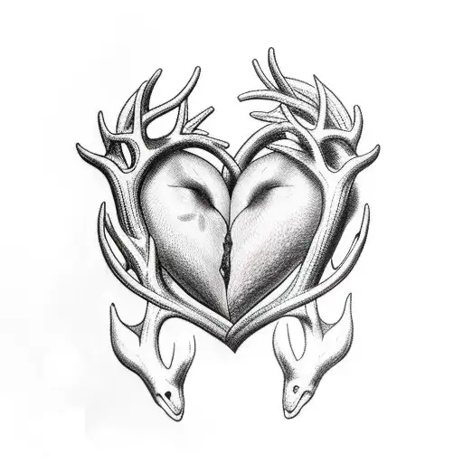 Heart With Deer Antlers And Dolphin