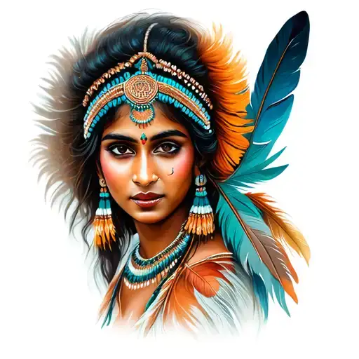 Beautiful Indian Woman With Feathers