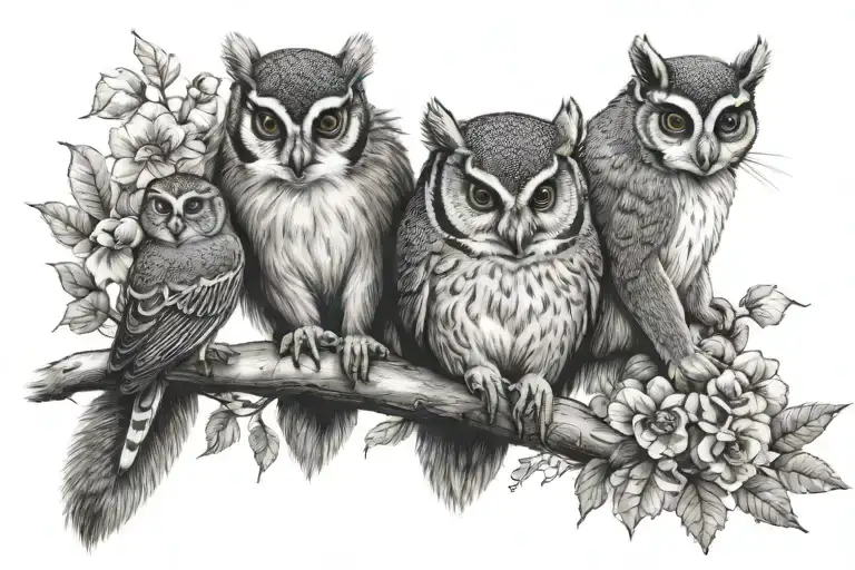Squirrel And Monkey And Owl
