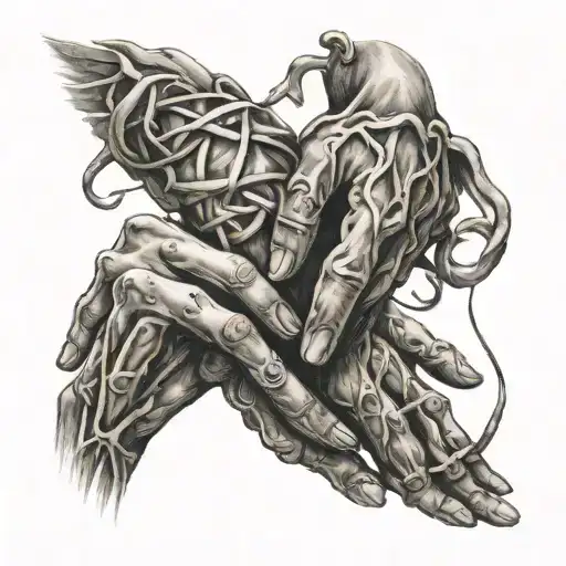 Love Represented By Two Hands Intertwined With A Mercy Symbol In The Background