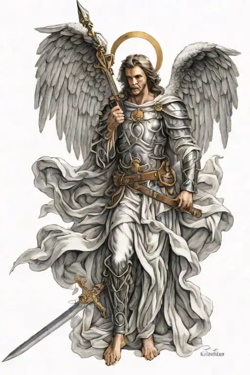Angel Gabriel In Front With Sword With Wings