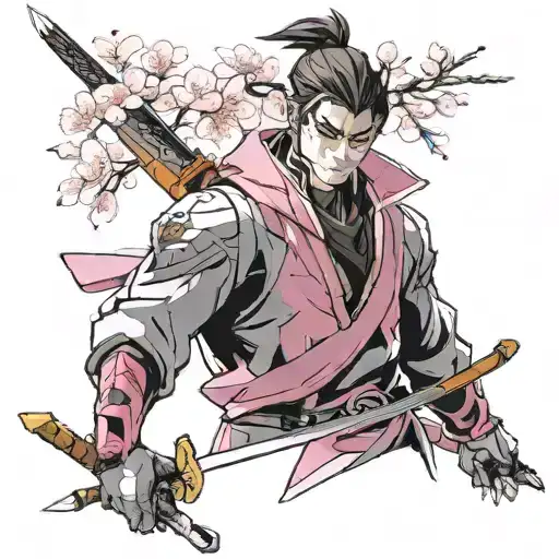 I Want Genji From Overwatch In A Pink Hoodie With Cherry Blossoms And A Dragon And Sword