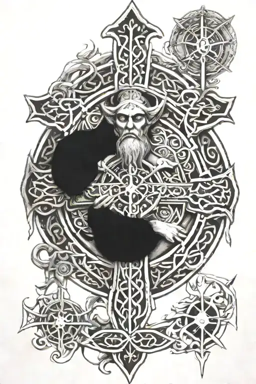A Mixture Of A Slightly Shaded Celtic Cross And A Tarot Hermit