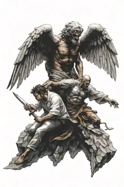 Angel Trying To Save A Demon From Falling Off A Cliff