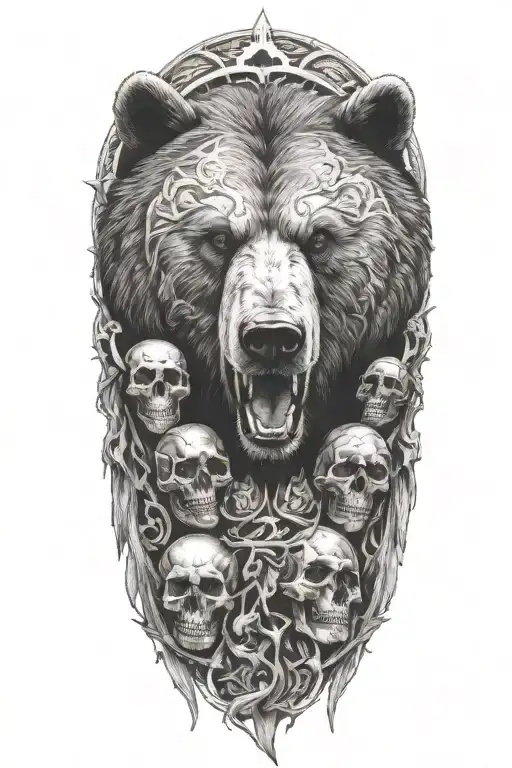Bear Face And Skulls Surrounded