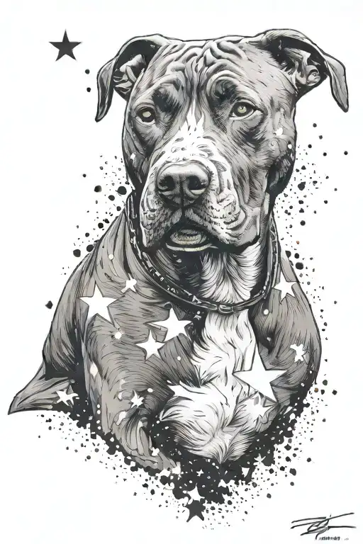 Pitbull Dog With Background Of Stars