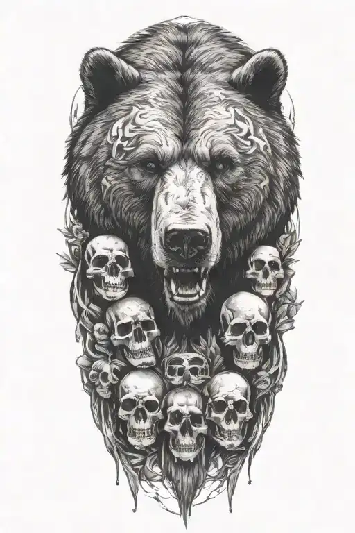 Bear Face And Skulls Surrounded