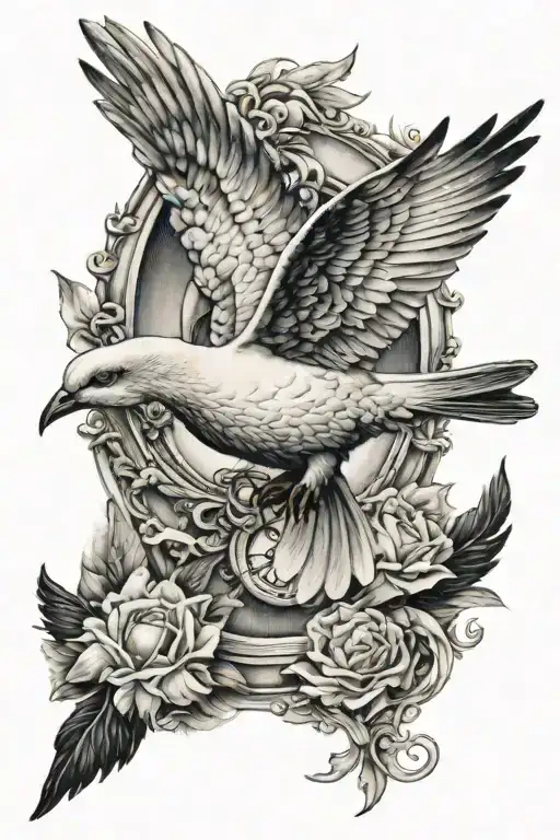 Dove Flying And Three Cross At The Bottom With A Crying Eye With Cross In Pupil