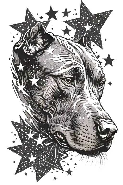Pitbull Head With Stars As A Background