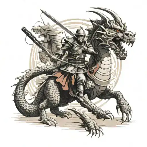 Samurai Warrior Battling A Dragon