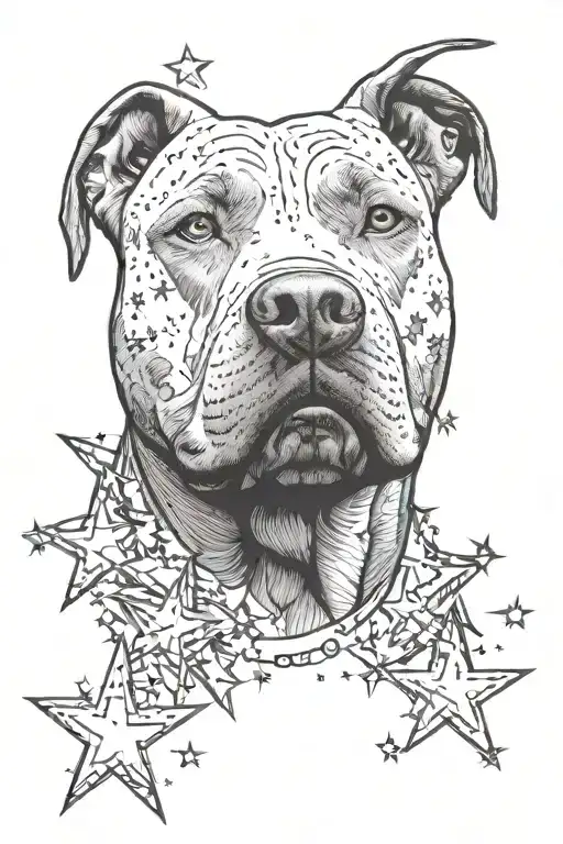 Pitbull Head With Stars As A Background
