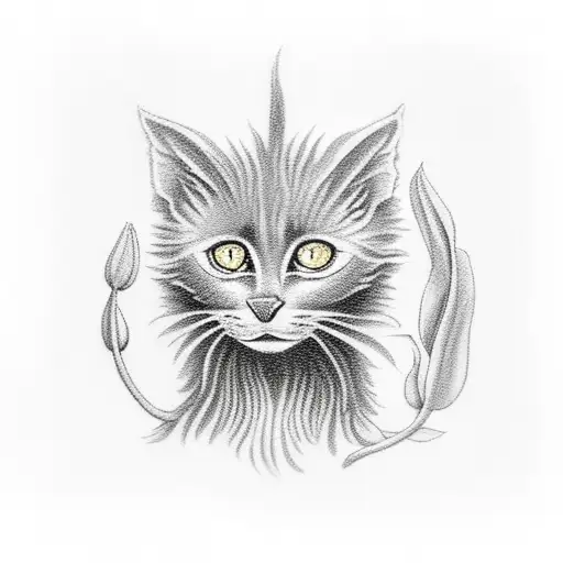 A Lykoi Cat Sitting On A Bed Of Lilies