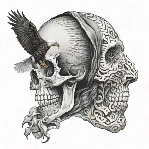 Half A Skull Half A Woman With An Eagle Underneath