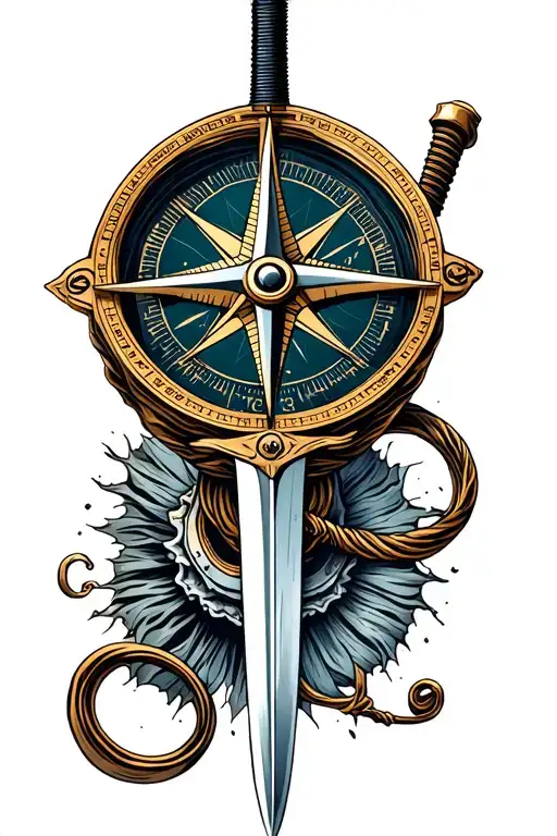 Compass With Katana Sword Piercing