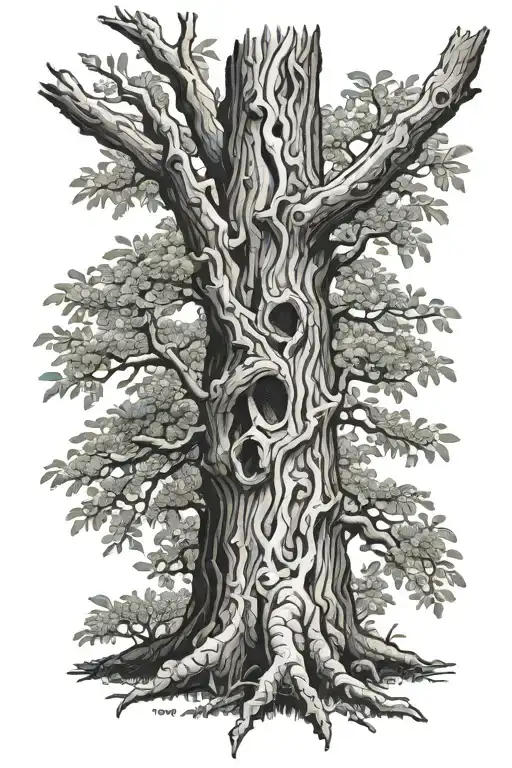 Ash Tree Trunk Symbolizing The Connection