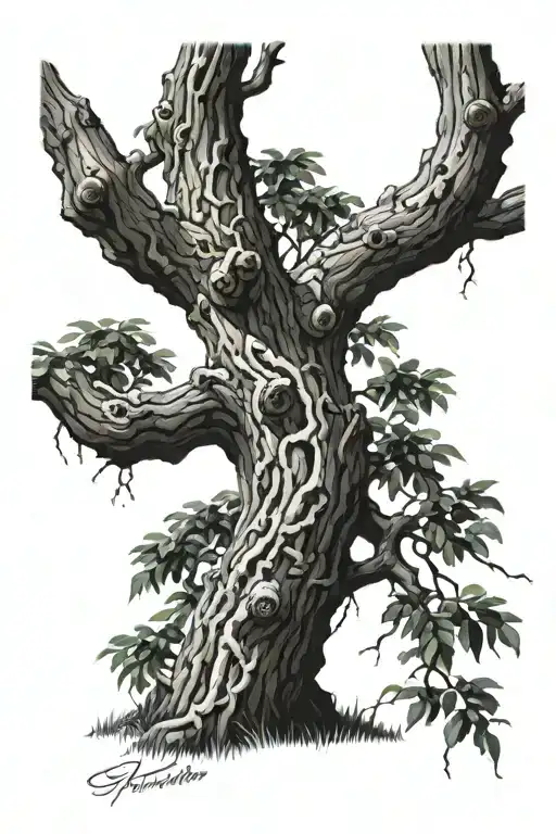 Ash Tree Trunk Symbolizing The Connection Delicate Branches