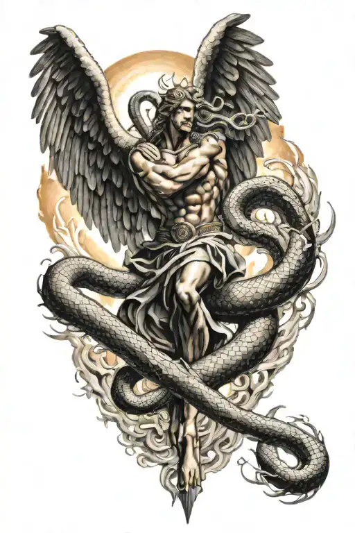 Archangel Michael Cloud Snake Rocks Fire Sun Shining