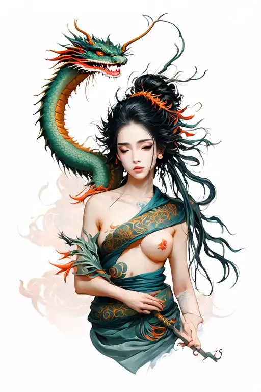Female Seppuku With Dragon Wrapped Around Her Body