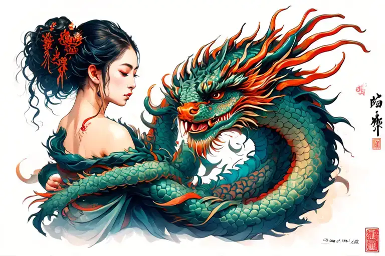 Female Seppuku With Dragon Wrapped Around Her Body