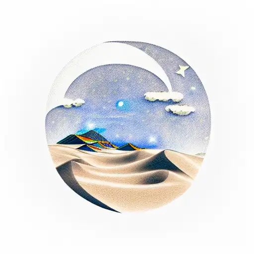 Sand Dunes In The Beach With Night Sky And Stars