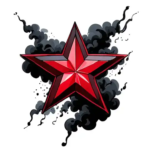 Red Five Pointed Stars Outlined In Black Surrounded By Black Clouds