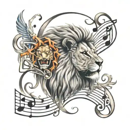 Music Notes Flaming With Lion Head