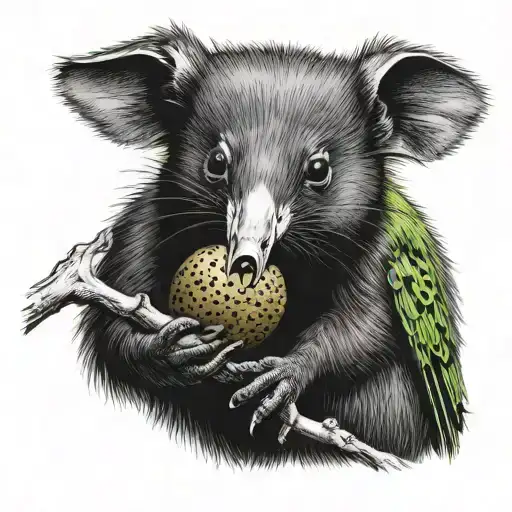 Kiwi Bird Pecking A Possum