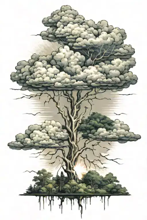 Clouds With Lightning And Sunrays Lush Forest Landscape