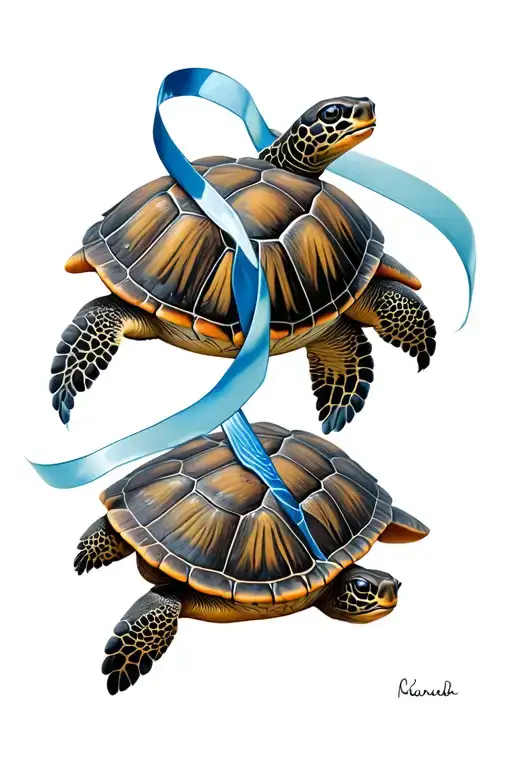 3 Sea Turtles With Colon Cancer Ribbon Wrapped