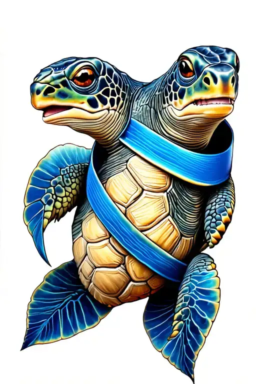 Seaturtle With Colon Cancer Ribbon Wrapped Loosely