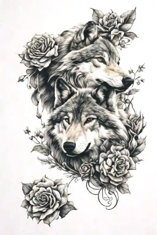 Wolf Real With Flowers Surrounding