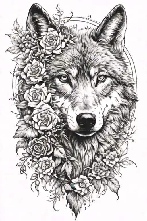 Wolf Real With Flowers Surrounding