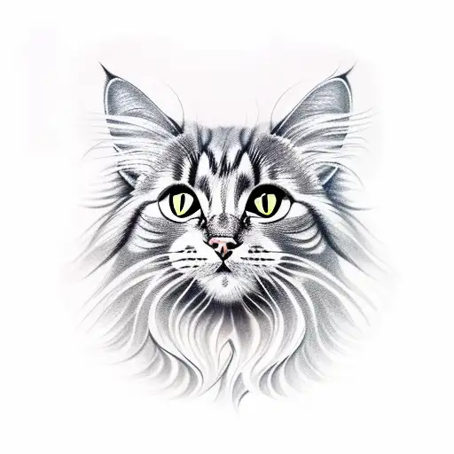 A Realistic Tattoo Of A Long Haired Cat