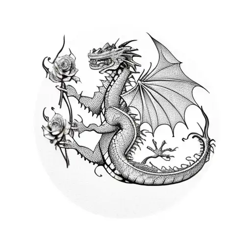 Dragon With Scales Made Of Rose Petals