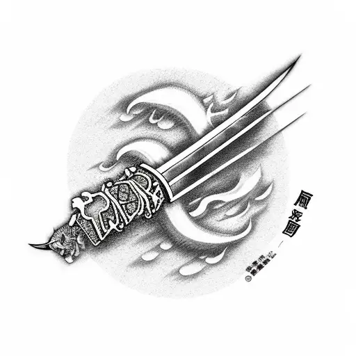 Japanese Characters With Fire Katana