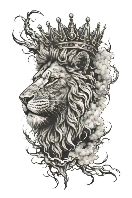 Scarred Lion Of Judah With Thorne Crown With Lightning Clouds In Background